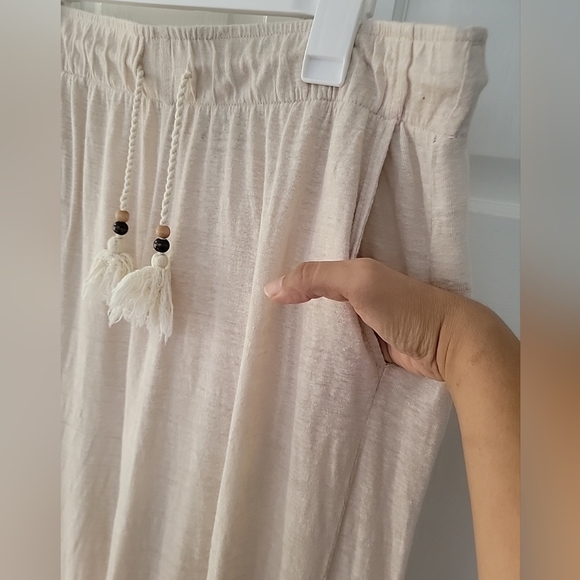 Rachel Zoe 100% linen cream boho wide leg pants Size XL Beach Lounge Comfort - Picture 3 of 6